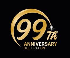 99 .. Jahrestag Ordinal- Nummer Zählen Vektor Kunst Illustration im atemberaubend Schriftart auf Gold Farbe auf schwarz Hintergrund