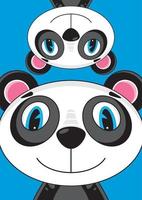 söt tecknad serie panda Björn på blå bakgrund vektor
