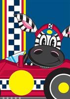 süß Karikatur Zebra Rennen Treiber im Sport Auto vektor