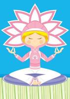 söt tecknad serie mediterar yoga flicka i luvtröja illustration vektor