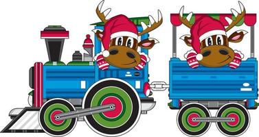 tecknad serie santa claus jul renar på tåg vektor