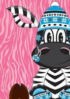 Karikatur bezaubernd Zebra im wollig Hut und Fäustlinge Illustration vektor