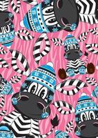 tecknad serie förtjusande zebra i wooly hatt och vantar mönster vektor