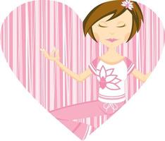 süß Karikatur meditieren Yoga Mädchen im gestreift Herz vektor