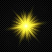 Lichteffekt von Lens Flares. Gelb leuchtende Lichter Starburst-Effekte mit Funkeln vektor