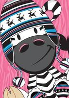 Karikatur bezaubernd Zebra im wollig Rentier Hut und Fäustlinge Illustration vektor