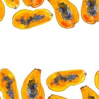 papaya sömlös ram färsk mat marknadsföra dekor vattenfärg tropisk illustration vektor