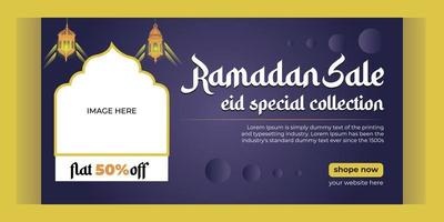 eid mode försäljning baner och social media posta mall, ramadan kareem tema försäljning fyrkant flygblad och baner. stor försäljning bunt eid annonser posta, hälsning kort islamic bakgrund design med lykta, halv måne vektor