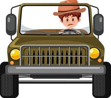 Zookonzept mit Fahrer Mann im Jeepauto isoliert