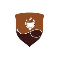 gesundes Kaffee-Vektor-Logo-Design. Arzt-Stethoskop mit Kaffeetasse-Logo-Design. vektor