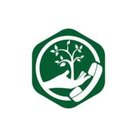Natur rufen Vektor-Logo-Design. Mobilteil und Hand-Baum-Icon-Design-Vorlage. vektor