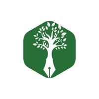 Baum-Stift-Vektor-Logo-Design-Vorlage. Schriftsteller und Natur-Logo-Konzept. vektor