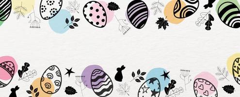 Nahansicht und Ernte Ostern Eier mit schmücken Natur und bunt Punkt auf Weiß Papier Muster Hintergrund. vektor