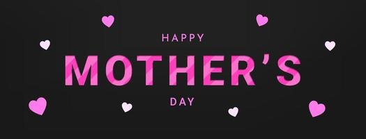 mors dag hälsning kort på svart bakgrund. rosa Lycklig mors dag text med flygande hjärta element. vektor illustration