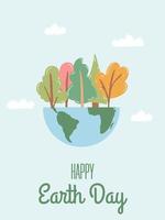 Lycklig jord dag. begrepp av omtänksam för natur, miljö- problem och miljö- skydd. vektor illustration av planet med träd för internationell mor jord dag
