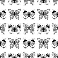 sömlös mönster med klotter fjärilar. hand dragen vektor bakgrund med insekter, linje illustration, entomologisk samling
