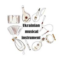 einstellen von Hand gezeichnet traditionell slawisch, ukrainisch Musical Instrumente. bandur, Tambourin, Akkordeon, Leier, Becken, ukrainisch Geige, sopilka. Vektor Illustration