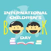 internationell barns bok dag hälsning med text i främre av de klot vektor