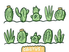 Grün Kaktus im das Boden. Vektor Illustration im Karikatur Stil. isoliert auf Weiß Hintergrund.