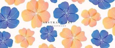 abstrakt Blumen- Kunst Hintergrund Vektor. Aquarell Blumen mit Linie Kunst und Blau Blumen, Orange Blumen. Kunst Design Illustration zum Hintergrund, Poster, Banner Karte, drucken, Netz und Verpackung. vektor