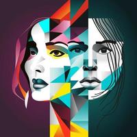 kvinna mänsklig ansikte i abstrakt stil, kubisk porträtt teckning för grafisk, affisch, baner vektor