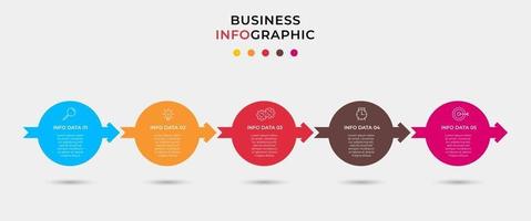 minimale Business-Infografiken Vorlage. Zeitleiste mit 5 Schritten, Optionen und Marketing-Symbolen .vektor lineare Infografik mit zwei kreisförmigen Elementen. kann für die Präsentation verwendet werden vektor