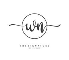 w n wn första brev handstil och signatur logotyp. en begrepp handstil första logotyp med mall element. vektor