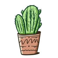 Hem kaktus i brun pott. hand dragen vektor illustration.