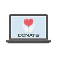 göra donationer. uppkopplad donationer. isolerat bärbar dator med snabbt uppkopplad donation sida. hjälp begrepp. vektor illustration.
