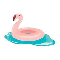 vektor isolerat illustration på vit bakgrund. söt tecknad serie rosa flamingo livboj i azurblå vatten. design element för dekoration på de tema av strand sommar semester.