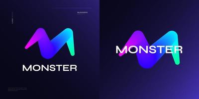 djärv och vibrerande brev m logotyp design med färgrik lutning begrepp. m logotyp med blandning stil vektor