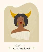 taurus zodiaken tecken svart kvinna tecknad serie vektor illustration. mystiker afro lady, horoskop tecken personlighet. karaktär för kommersiell, utskrift design