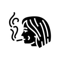 kvinna rökning cigarett glyf ikon vektor illustration