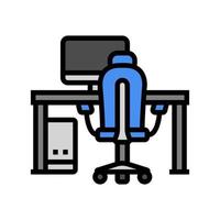 Schreibtisch Computer Stuhl Zuhause Büro Farbe Symbol Vektor Illustration