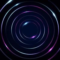 abstrakt blå och rosa fluorescerande cirklar linjer med glödande neonljus på svart bakgrund vektor