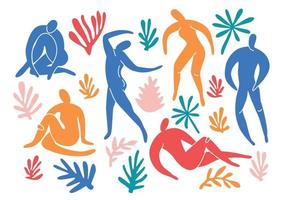 Satz von trendigen Gekritzel- und abstrakten Naturikonen auf lokalisiertem weißem Hintergrund. Sommerkollektion, ungewöhnliche organische Formen im Freihand-Matisse-Kunststil. umfasst Menschen, Blumenkunst. vektor