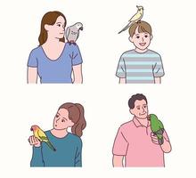 människor med papegojor. vektor