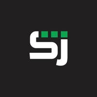 sj Logo. Brief Design Vektor mit Grün und Weiß Farben mit schwarz Hintergrund