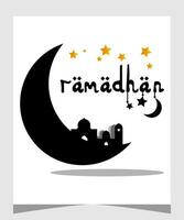 halvmåne islamic för ramadan kareem hälsning kort. ramadan Semester inbjudningar mallar samling med hand dragen text och guld arabicum mönster. vektor illustration.