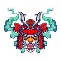 Vektor Illustration von ein Tiger im ein Samurai Helm