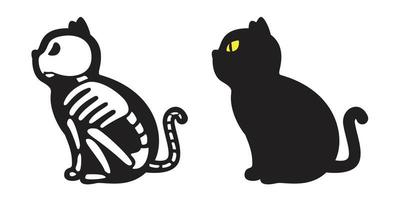 Katze Vektor Schädel Halloween Symbol Knochen Skelett Illustration Gekritzel Karikatur