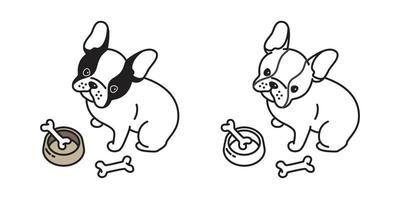 hund vektor franska bulldogg sitta ben skål illustration karaktär tecknad serie klotter