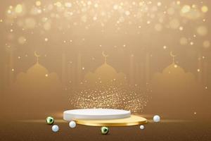 Ramadan kareem Hintergrund mit Luxus Podium und Laternen vektor
