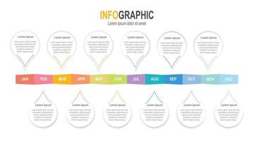 Infografik Zeitleiste Vorlage 12 Schritte Geschäft Daten Illustration. Präsentation Zeitleiste Infografik Vorlage. vektor