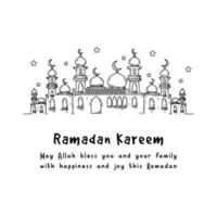vektor illustration av en moské och ord 'ramadan kareem' den där betyder generös ramadan. lämplig för affisch, baner, inbjudan kort, bok omslag, presentation, gåva design, etc