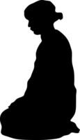 Arabisch Mann beten Silhouette, schwarz Weiß Hintergrund, Vektor Illustration