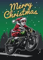 Santa claus Reiten Jahrgang Motorrad im Gruß Karte Design vektor