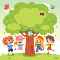 Karikatur Kinder spielen unter Baum vektor