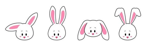 Gesicht einstellen von ein süß Weiß Hase. kawaii Hase Ohr Emoji, oder Hase Emoticon. Symbol von ein Hase. Ausdruck von ein komisch Tier Karikatur Figur. Gliederung im ein Vektor Illustration