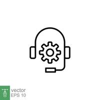 crm Linie Symbol. Headset mit Blase Rede. Referenzen und Kunde Beziehung Verwaltung Konzept. einfach Gliederung Stil. Vektor Illustration isoliert auf Weiß Hintergrund. eps 10.